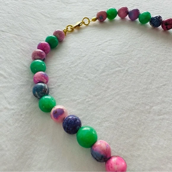 Gem ‘Candy’ Style Bead Necklace 18k Gold Plated Quartz Dyed Howlite - Picture 7 of 12